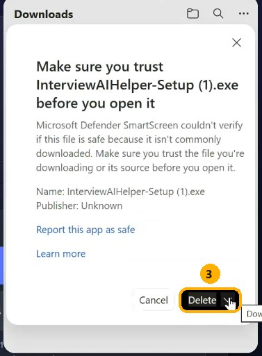 Edge: click the small arrow next to Delete, then Keep anyway