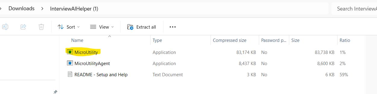 Extracted zip contents showing MicroUtility, MicroUtilityAgent and README files