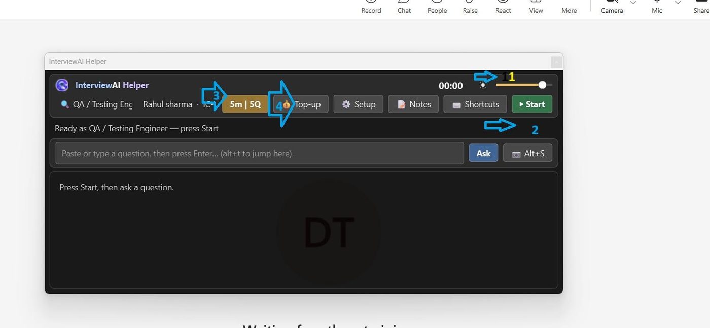 Main app window with brightness slider and Start button highlighted