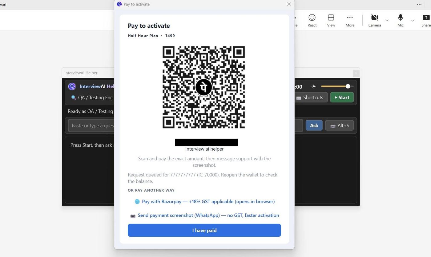 Pay to activate screen with a UPI QR code and Razorpay payment option